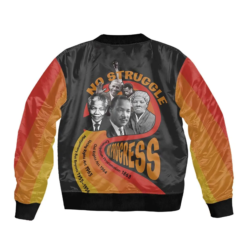 Civil Rights Leaders African American Sleeve Zip Bomber Jacket No Struggle No Progress DT03
