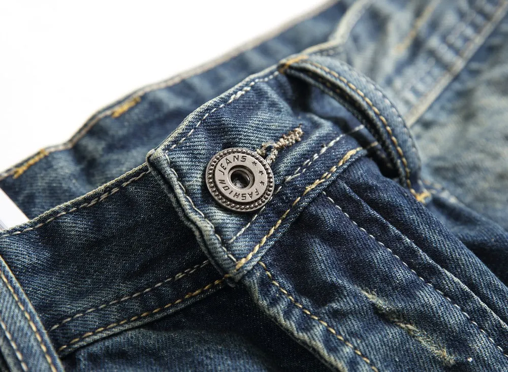 Célèbre Marque Fashion Designer Jeans Hommes coupe Droite Bleu Foncé Couleur Imprimé Hommes Jeans Déchiré Jeans, 100% Coton