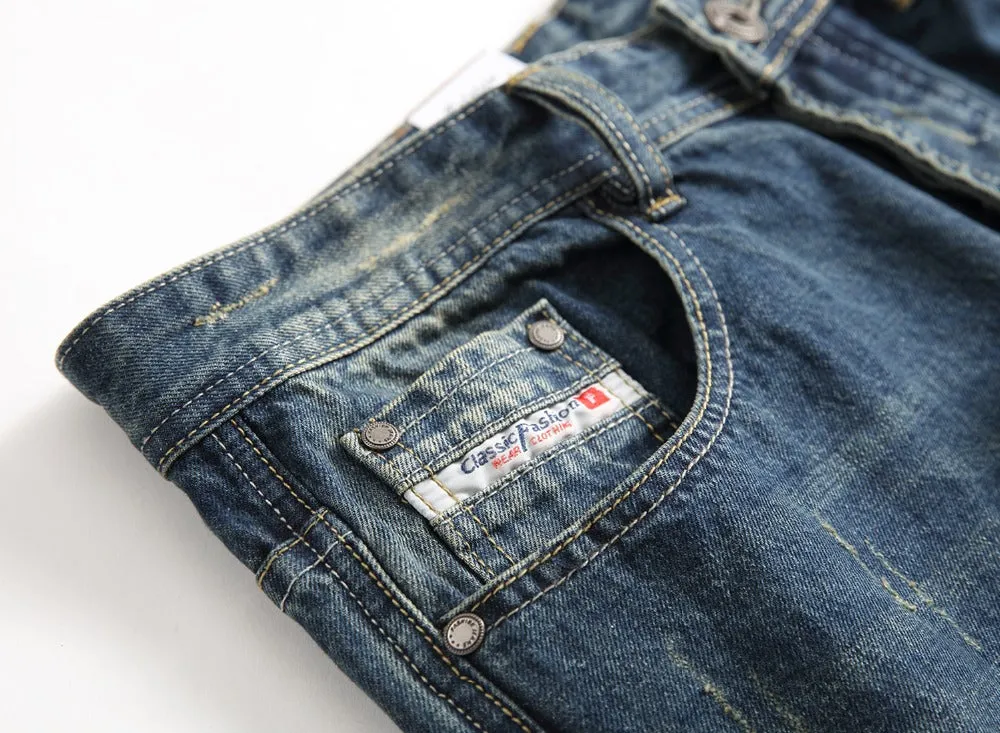 Célèbre Marque Fashion Designer Jeans Hommes coupe Droite Bleu Foncé Couleur Imprimé Hommes Jeans Déchiré Jeans, 100% Coton