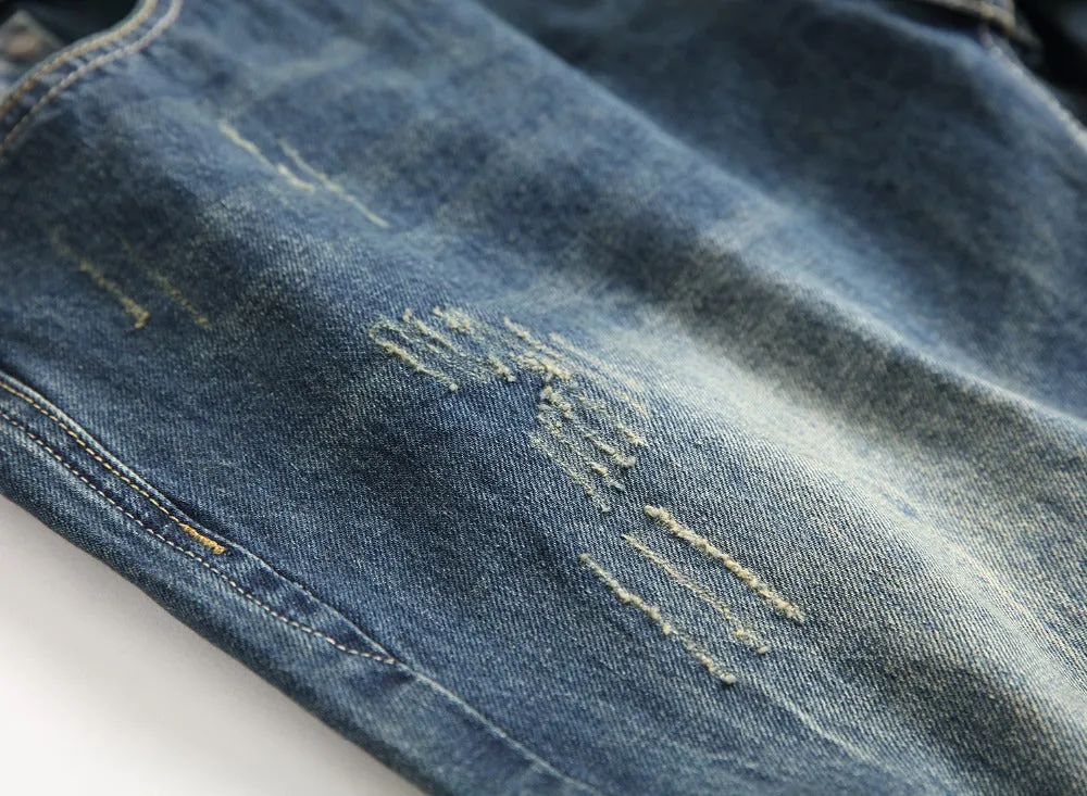 Célèbre Marque Fashion Designer Jeans Hommes coupe Droite Bleu Foncé Couleur Imprimé Hommes Jeans Déchiré Jeans, 100% Coton