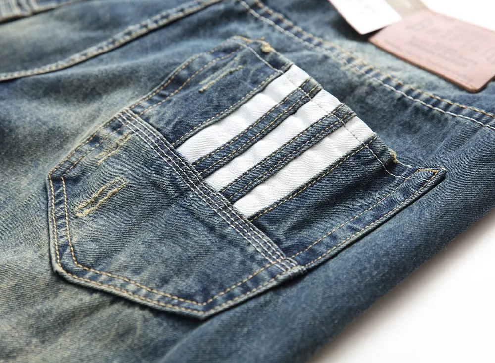 Célèbre Marque Fashion Designer Jeans Hommes coupe Droite Bleu Foncé Couleur Imprimé Hommes Jeans Déchiré Jeans, 100% Coton