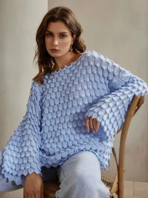 CM-CS494011 Women Casual Seoul Style Solid Color Textured Drop Shoulder Loose Knit Sweater