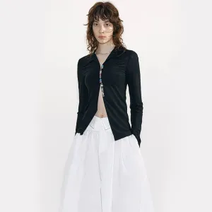Contrast Color Button Sunscreen Shirt