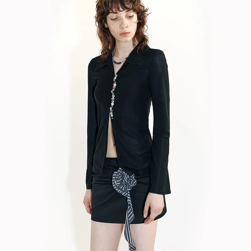 Contrast Color Button Sunscreen Shirt
