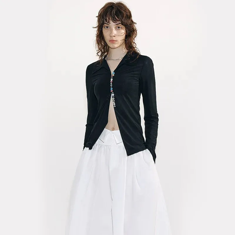 Contrast Color Button Sunscreen Shirt