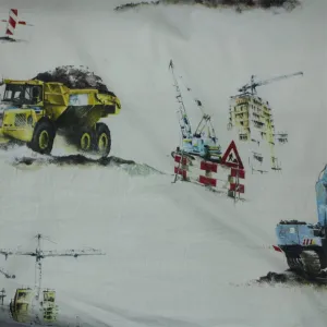 Cotton Kids Fabric  Tractor Cream Print 140 cm