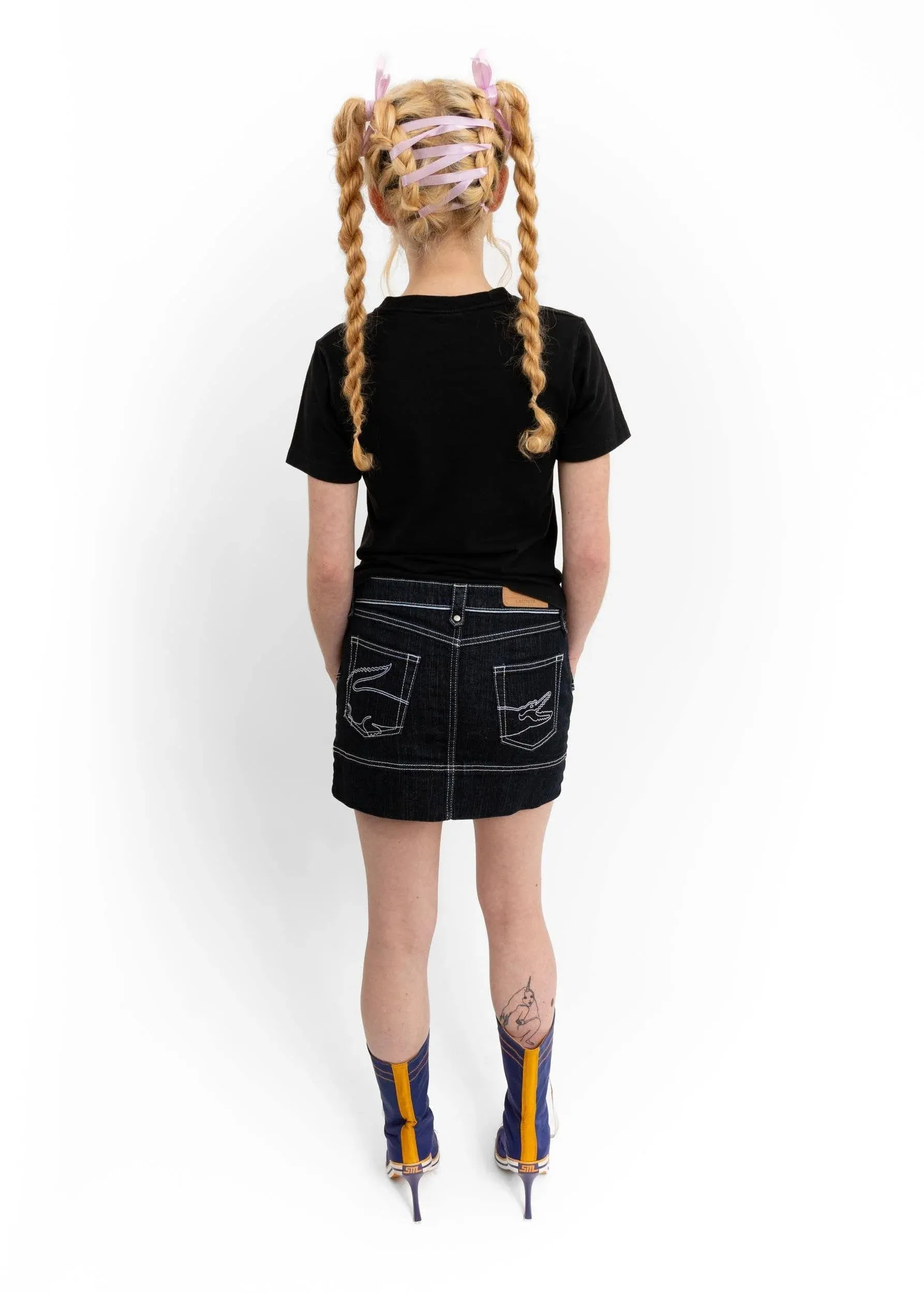 Crocodile embroidered denim mini skirt