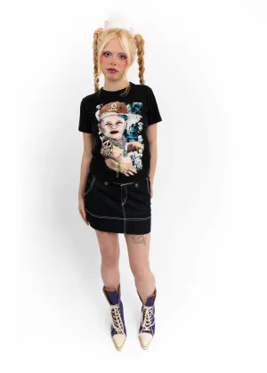 Crocodile embroidered denim mini skirt
