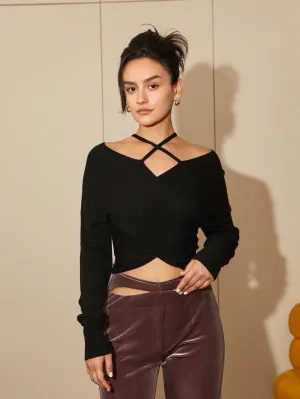 Cross Neck Black Top