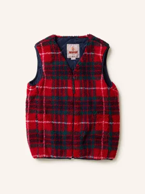 Curly Fleece Liner Vest Tartan Red
