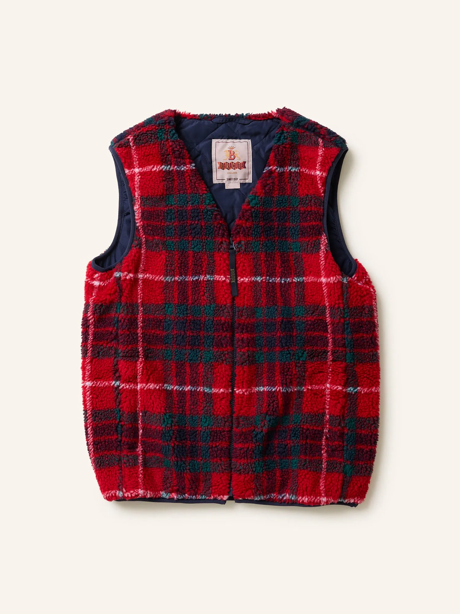 Curly Fleece Liner Vest Tartan Red