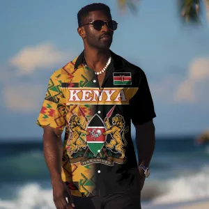 Custom Afro Kenya Coat Of Arms Hawaiian Shirt With Kente Patterns LT18