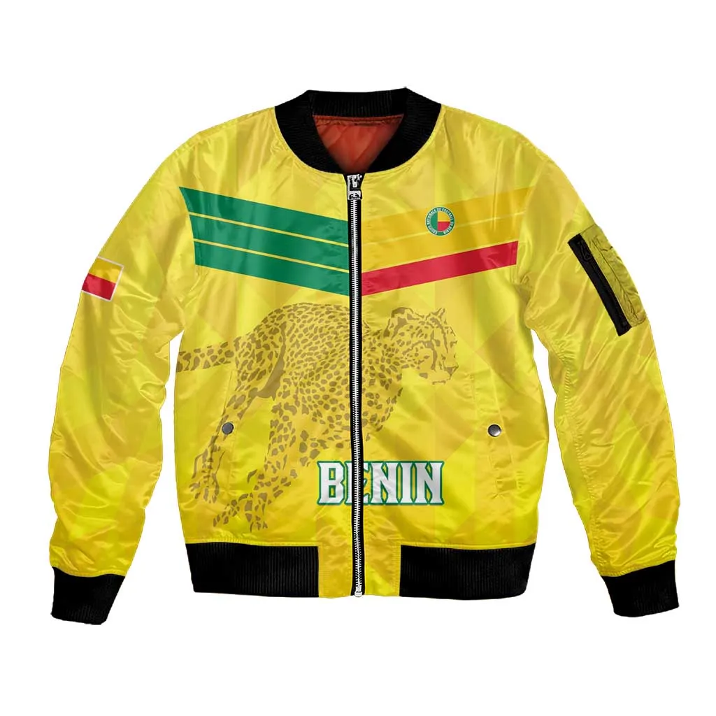 Custom Benin Football Sleeve Zip Bomber Jacket Go Les Guepards LT15