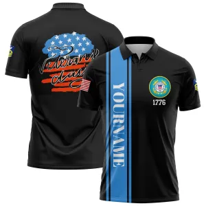 Custom Black 1776 Flag U.S Coast Guard Military Rank Name Veterans Day Golf Polo Shirt | Father's Day Gifts