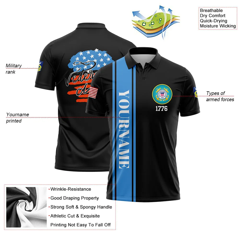 Custom Black 1776 Flag U.S Coast Guard Military Rank Name Veterans Day Golf Polo Shirt | Father's Day Gifts