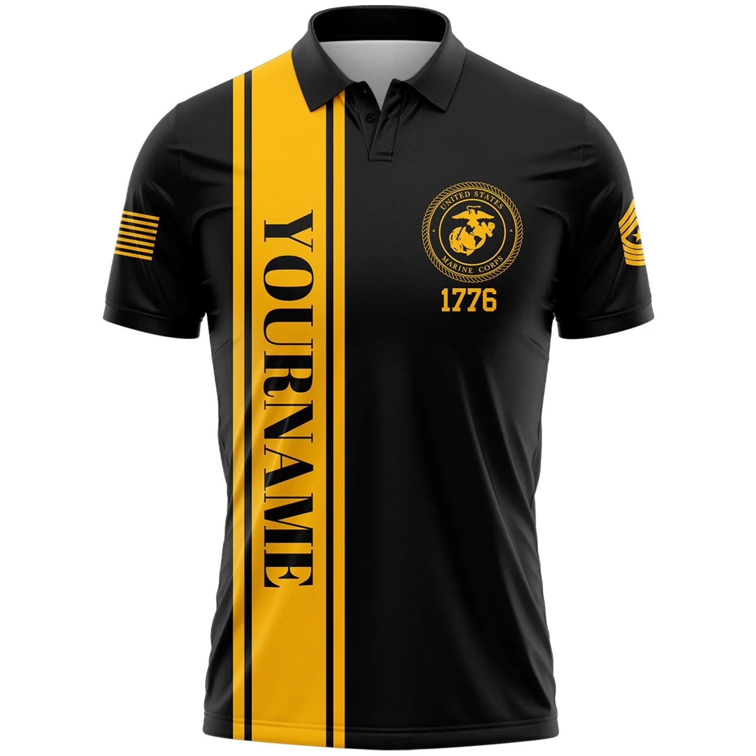 Custom Black Hamburger American Flag Military Rank Name Independence Day Golf Polo Shirt