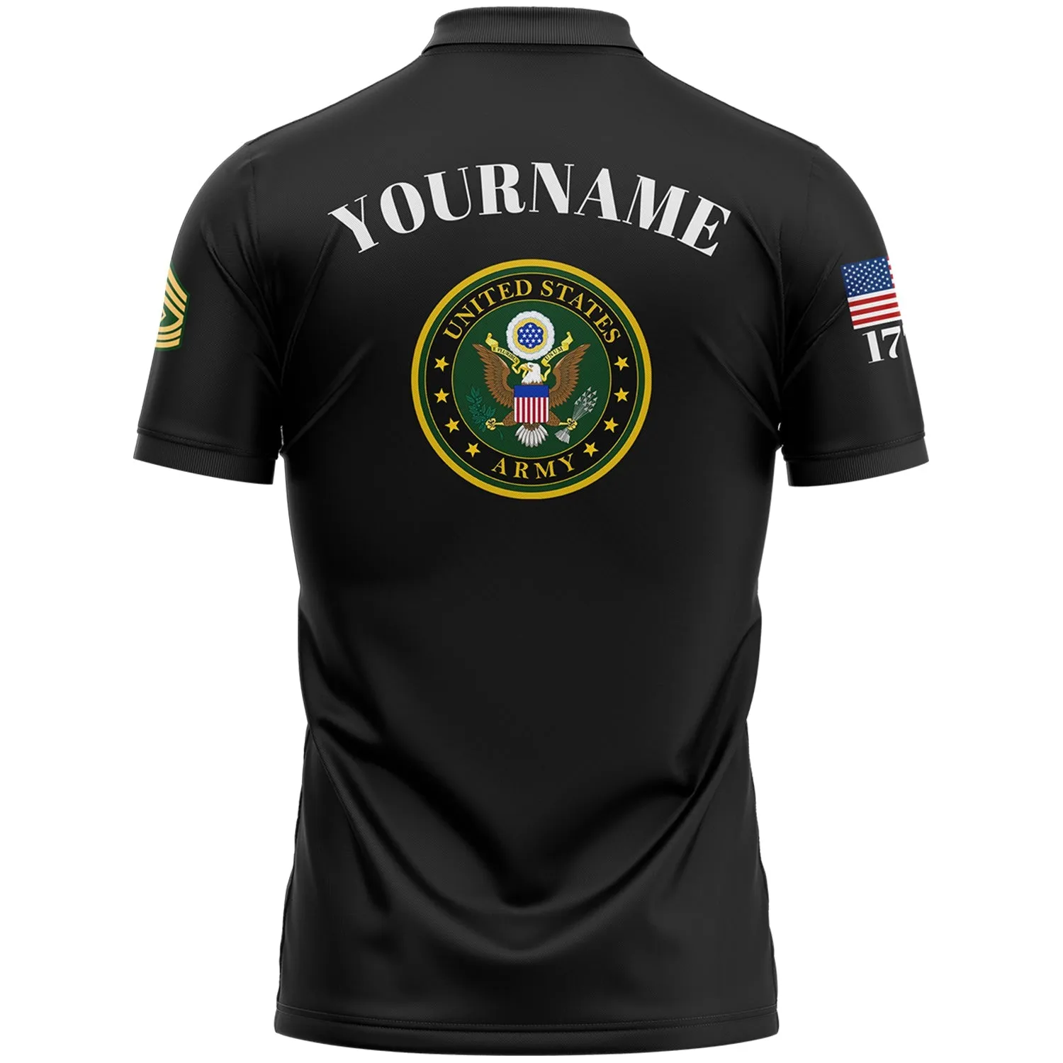 Custom Black Skull Soldier 1776 U.S Army Military Rank Name Golf Polo Shirt