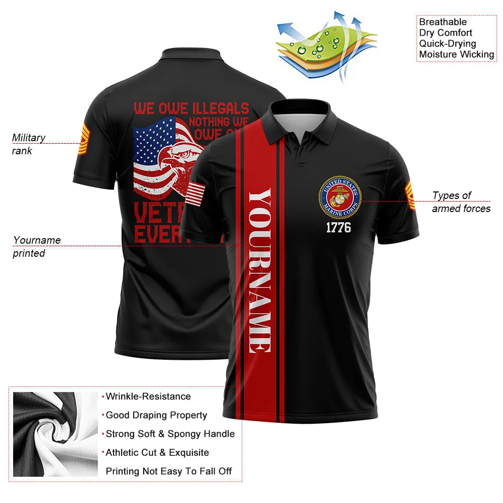 Custom Black We Own Illegals Nothing We Our Veterans Everything 1776 Military Rank Name Veterans Day Golf Polo Shirt