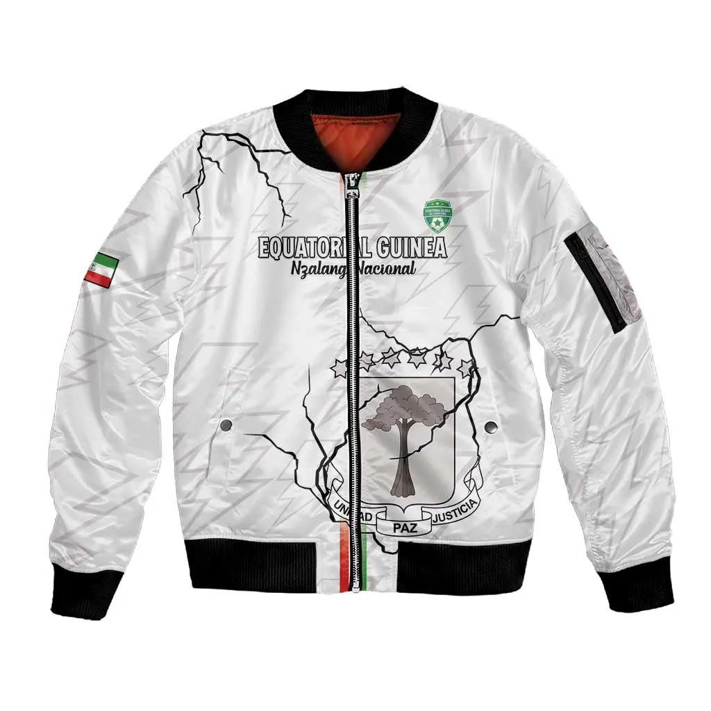 Custom Equatorial Guinea Football Sleeve Zip Bomber Jacket Go Champions - White Version LT15