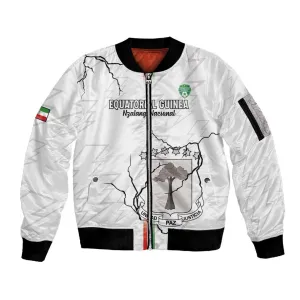 Custom Equatorial Guinea Football Sleeve Zip Bomber Jacket Go Champions - White Version LT15