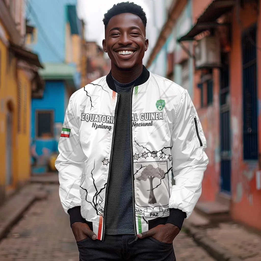 Custom Equatorial Guinea Football Sleeve Zip Bomber Jacket Go Champions - White Version LT15