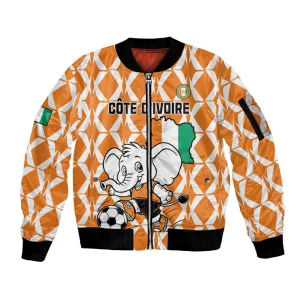 Custom Ivory Coast Football Sleeve Zip Bomber Jacket Go Champions LT15