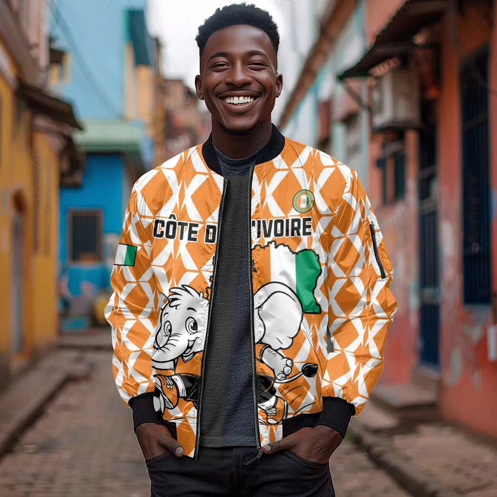 Custom Ivory Coast Football Sleeve Zip Bomber Jacket Go Champions LT15