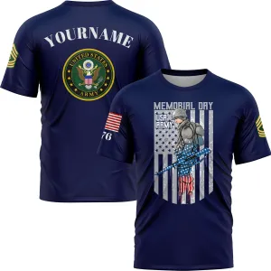 Custom Navy 1776 American Flag U.S Army Military Rank Name Memorial Day T-Shirt