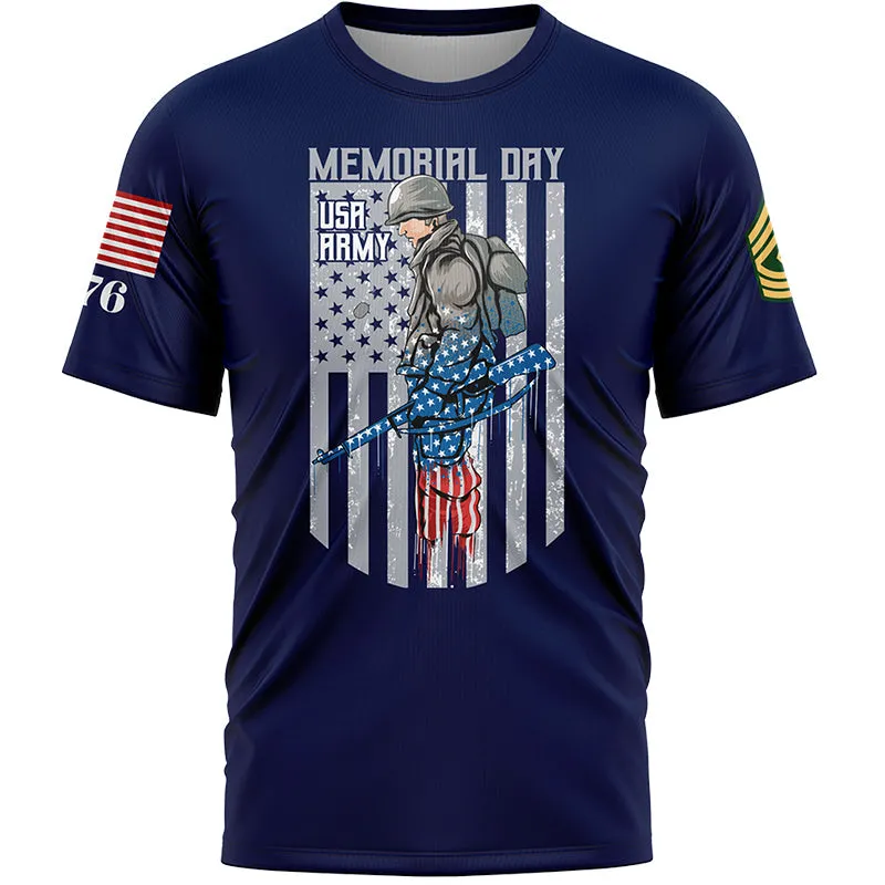 Custom Navy 1776 American Flag U.S Army Military Rank Name Memorial Day T-Shirt