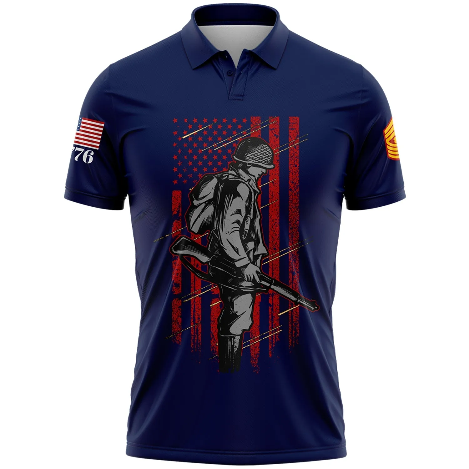 Custom Navy 1776 American Flag U.S Marine Corps Military Rank Name Golf Polo Shirt