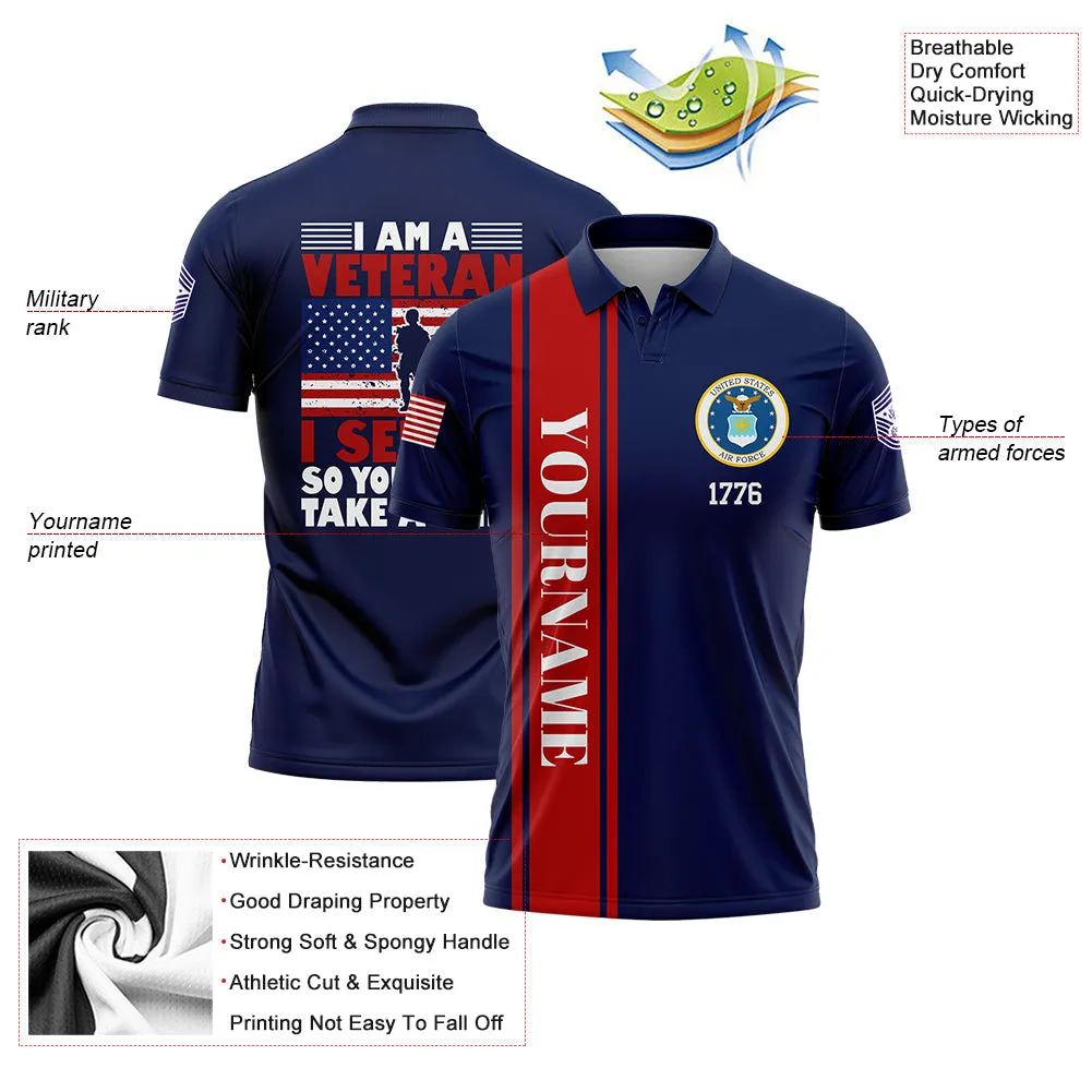 Custom Navy I'M A Veteran I Served So You Could Take A Knee 1776 Flag Military Rank Name Veterans Day Golf Polo Shirt