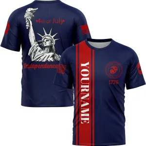 Custom Navy The Statue of Liberty 4th Of July Military Rank Name Independence Day T-Shirt