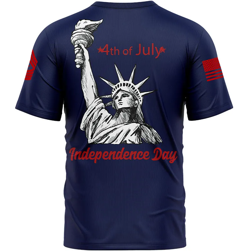 Custom Navy The Statue of Liberty 4th Of July Military Rank Name Independence Day T-Shirt
