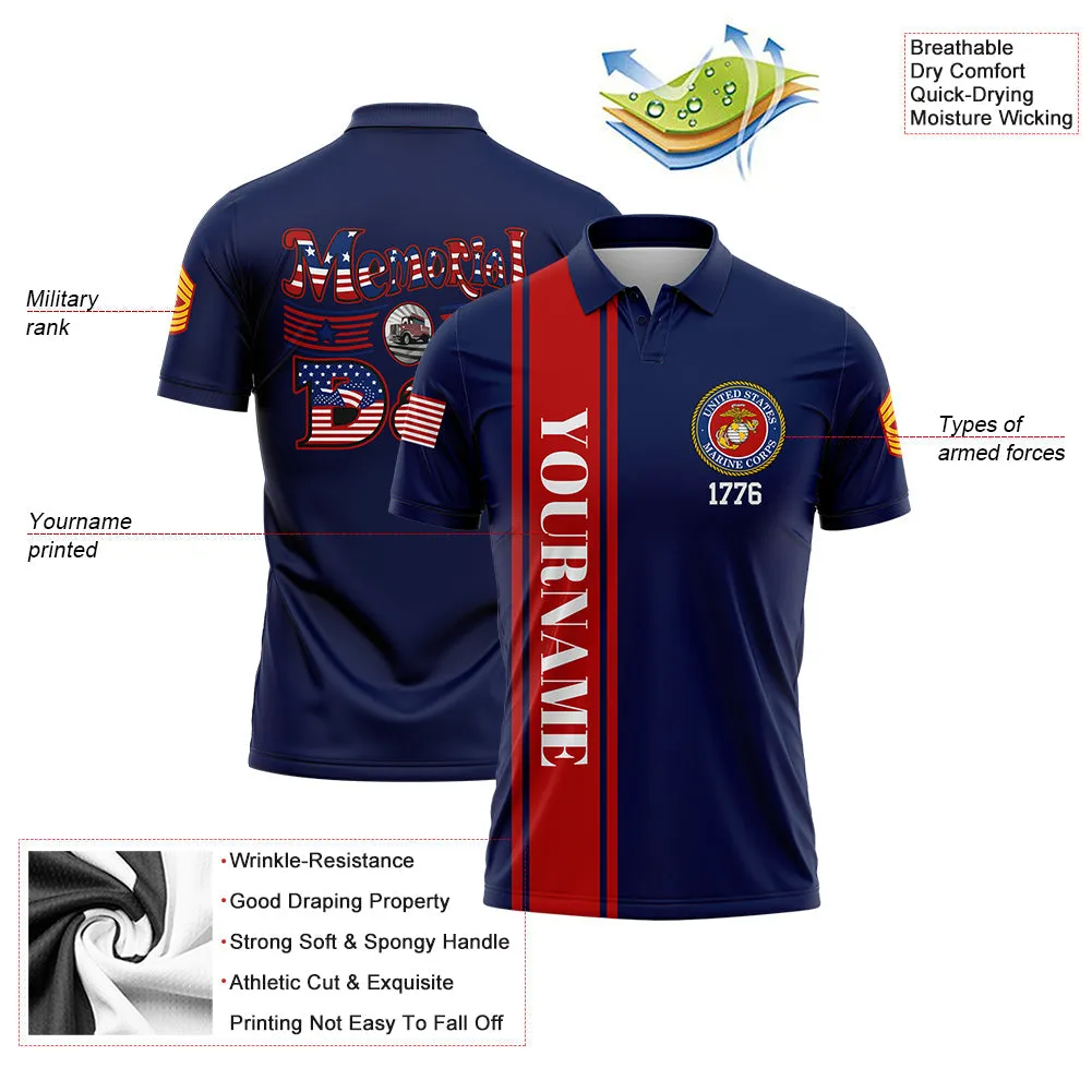 Custom Navy Truck 1776 American Flag U.S Marine Corps Military Rank Name Memorial Day Golf Polo Shirt