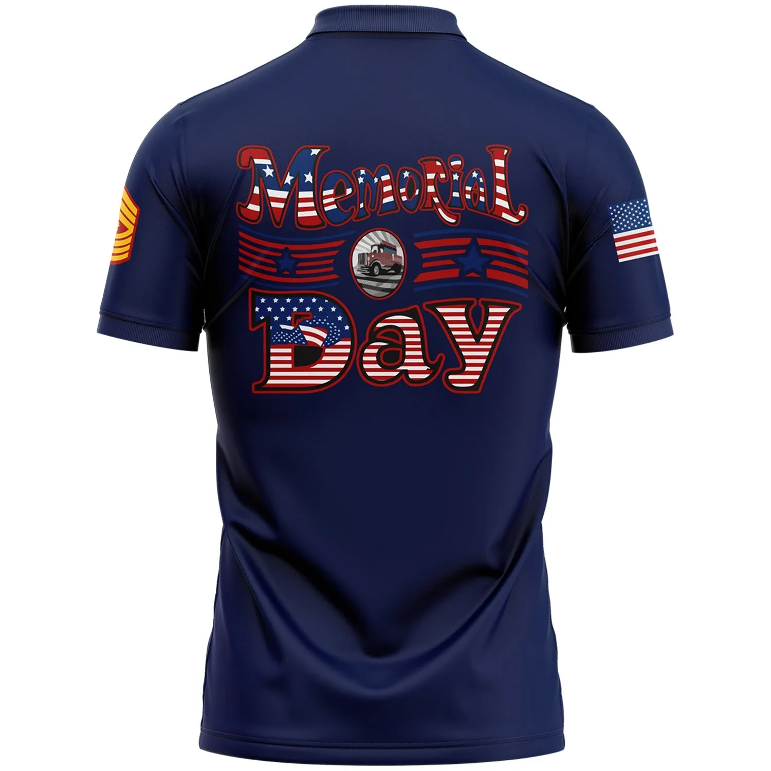 Custom Navy Truck 1776 American Flag U.S Marine Corps Military Rank Name Memorial Day Golf Polo Shirt