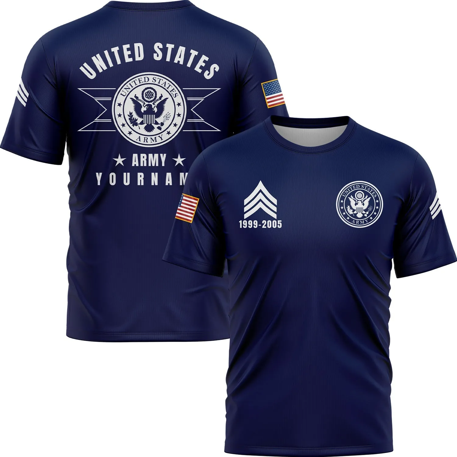 Custom Navy U.S Army Military Rank Veteran Name T-Shirt