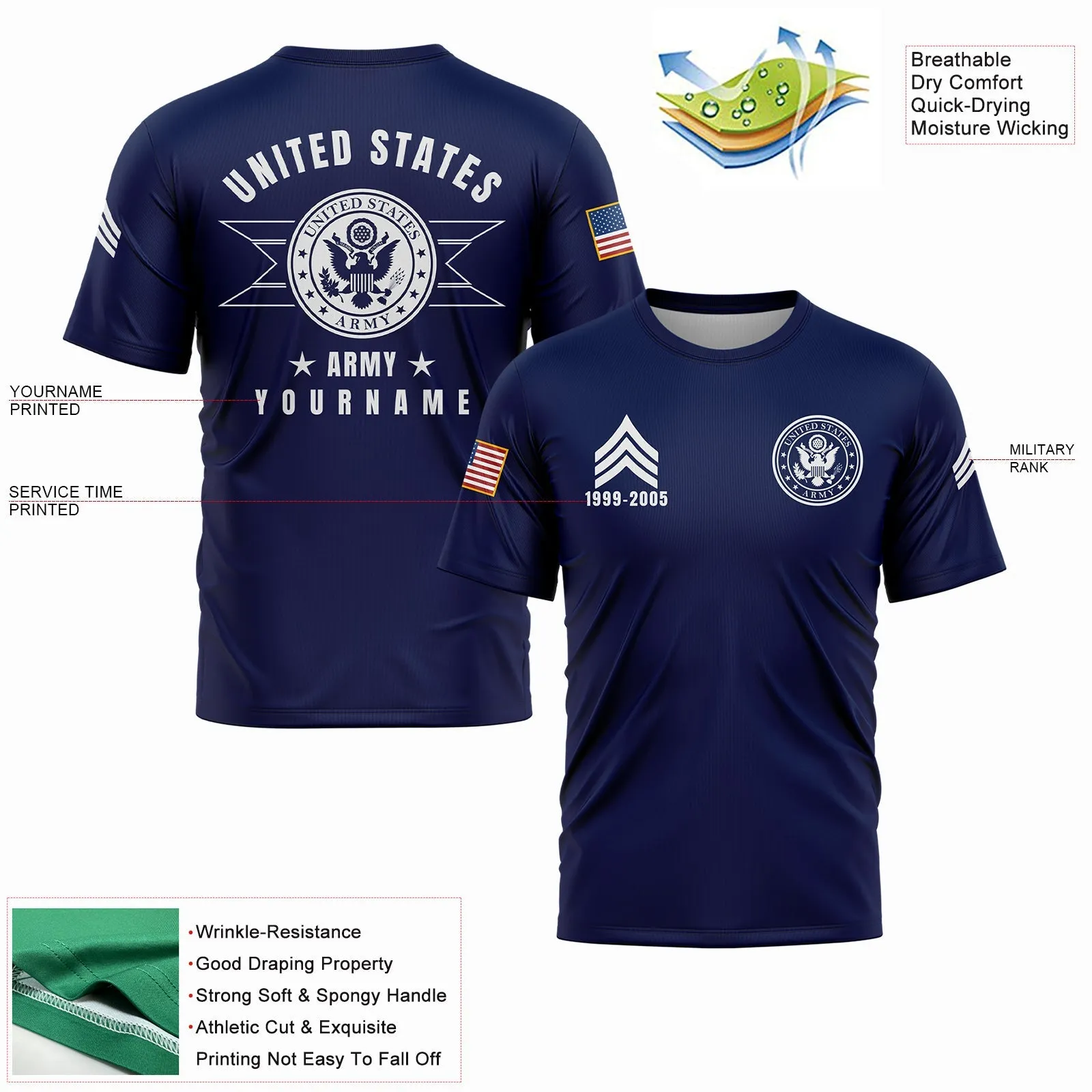 Custom Navy U.S Army Military Rank Veteran Name T-Shirt