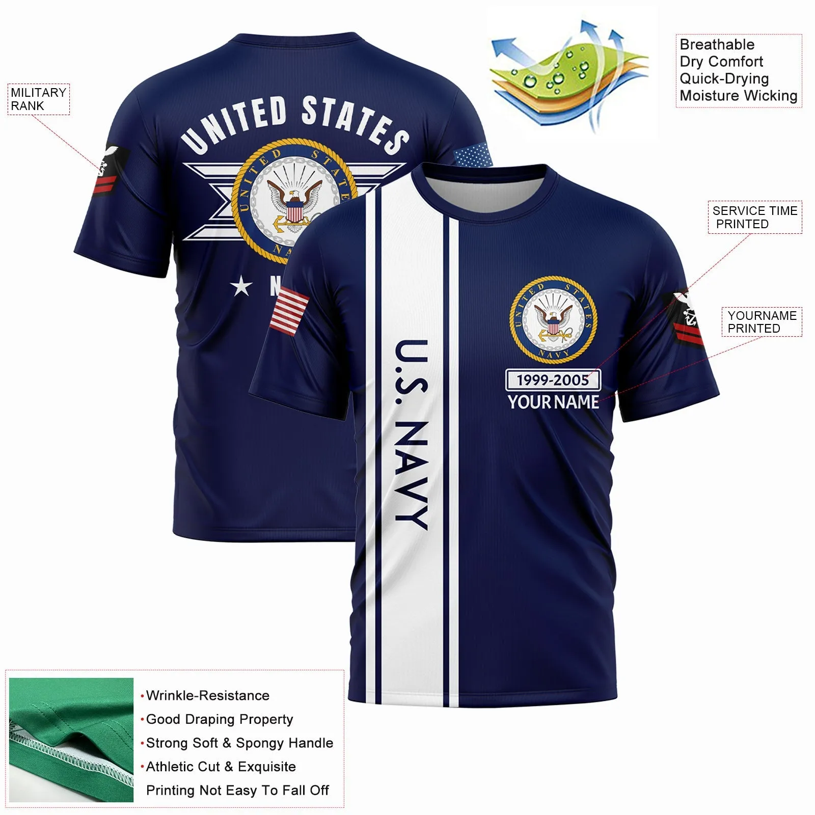 Custom Navy U.S Navy Military Rank Name T-Shirt