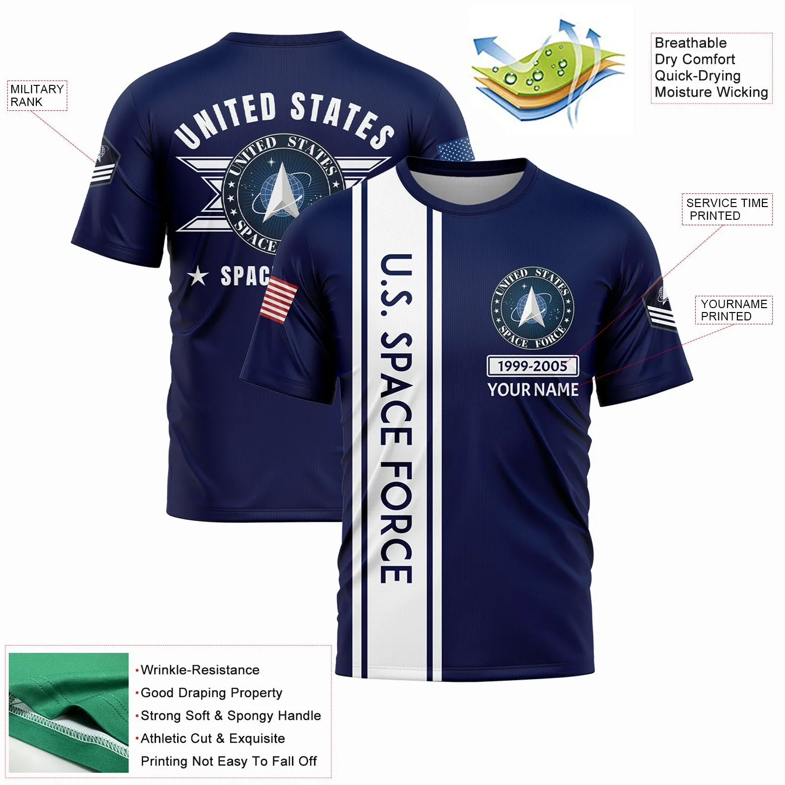 Custom Navy U.S Space Force Military Rank Name T-Shirt