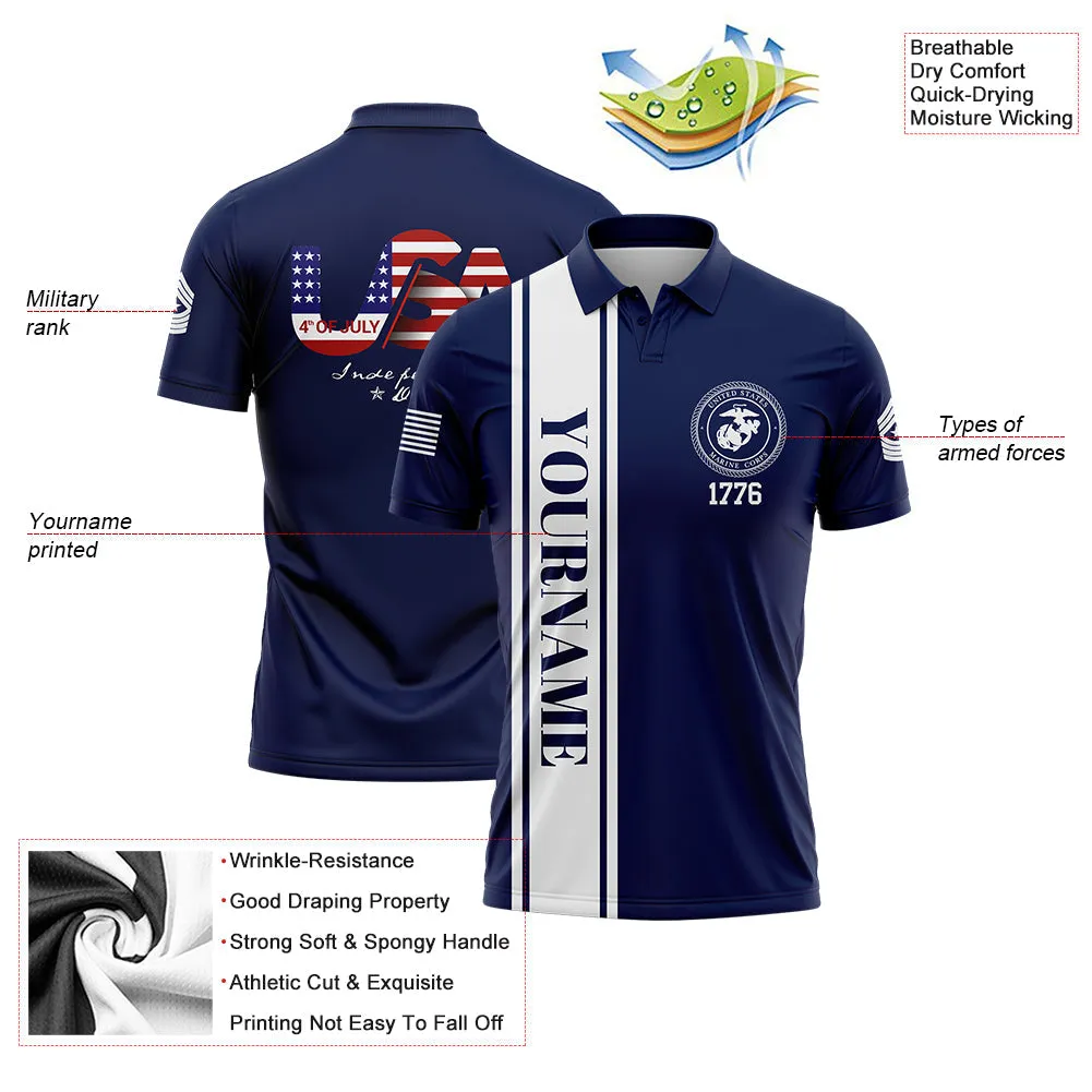 Custom Navy USA Military Rank Name Independence Day Golf Polo Shirt