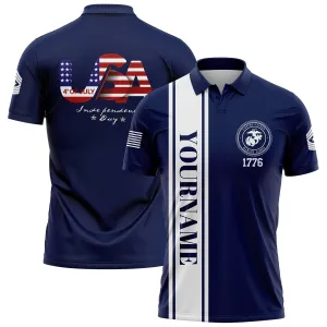 Custom Navy USA Military Rank Name Independence Day Golf Polo Shirt