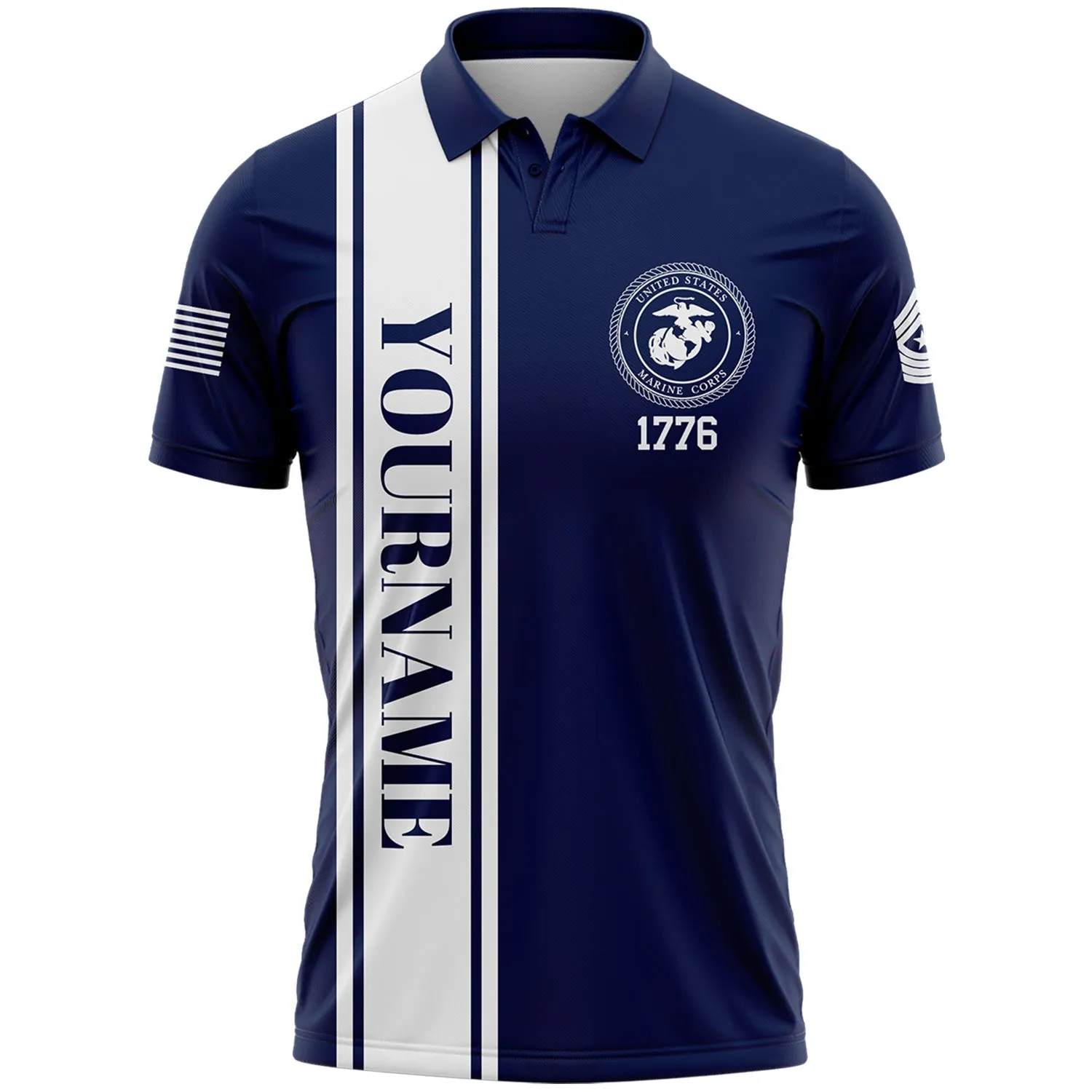 Custom Navy USA Military Rank Name Independence Day Golf Polo Shirt