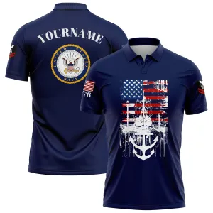Custom Navy Warship 1776 American Flag U.S Navy Military Rank Name Golf Polo Shirt