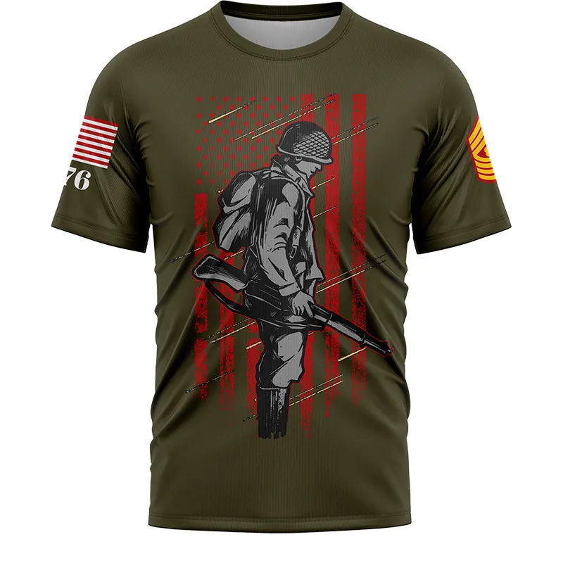 Custom Olive 1776 American Flag U.S Marine Corps Military Rank Name T-Shirt