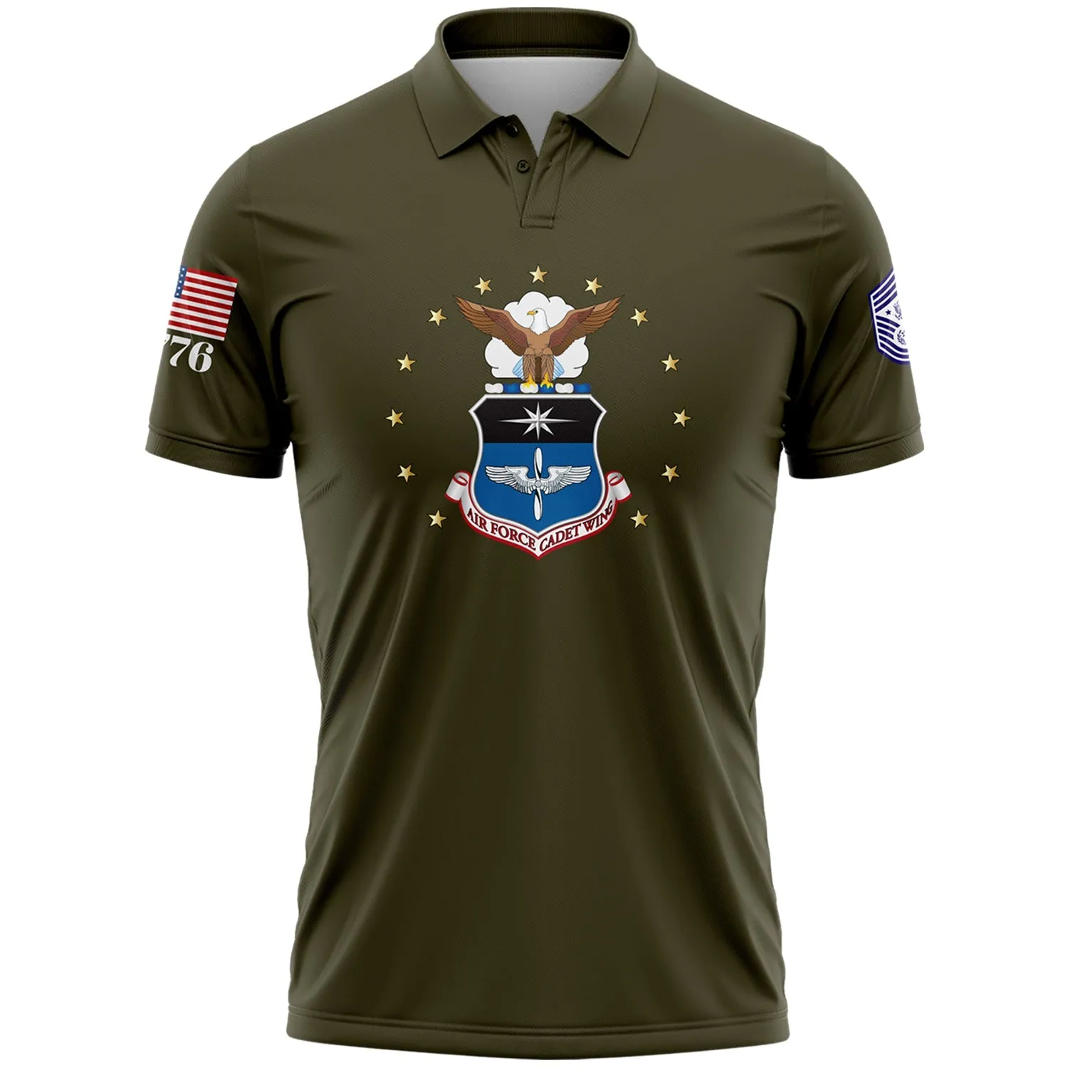 Custom Olive 1776 U.S Air Force Military Rank Name Golf Polo Shirt