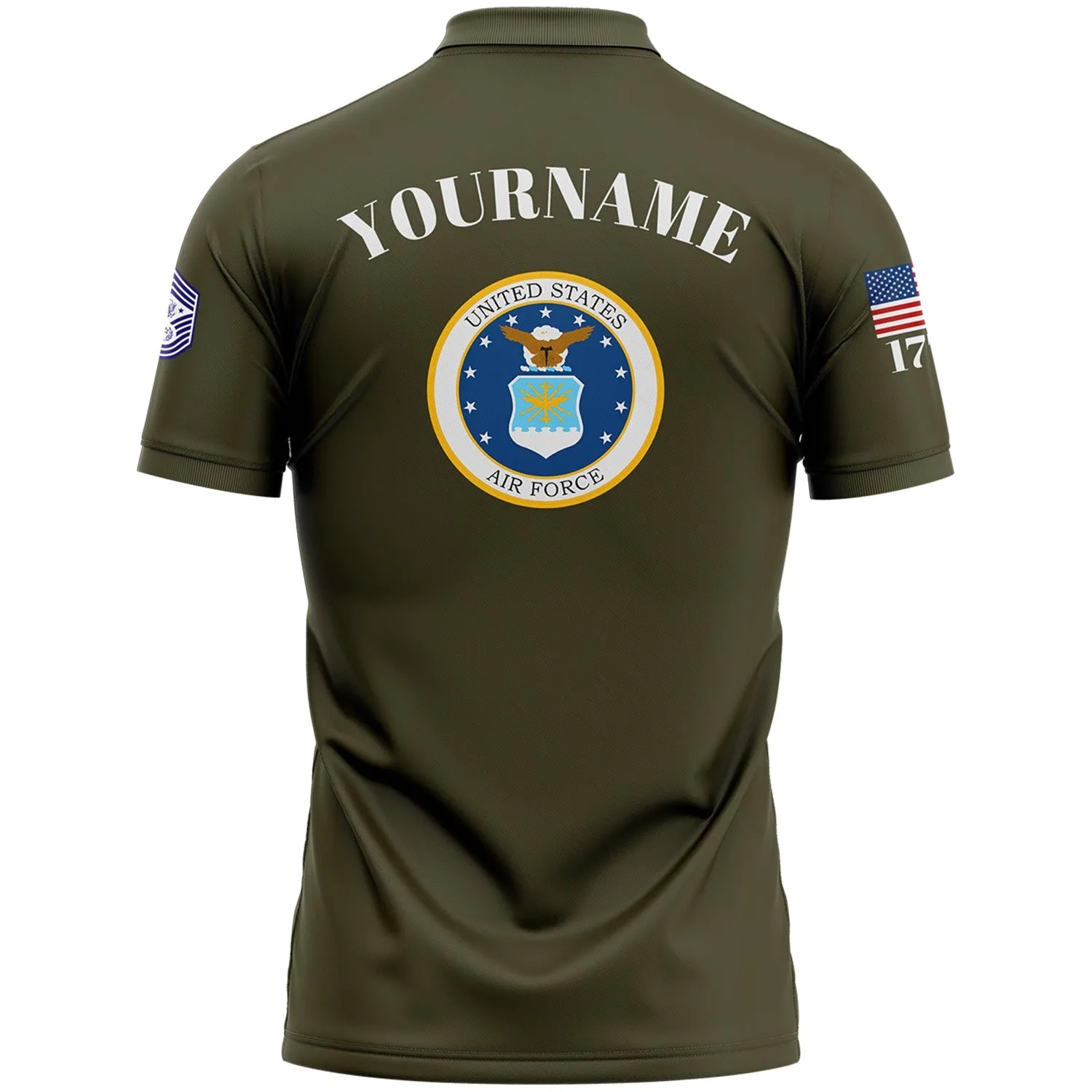 Custom Olive 1776 U.S Air Force Military Rank Name Golf Polo Shirt