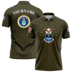 Custom Olive 1776 U.S Air Force Military Rank Name Golf Polo Shirt