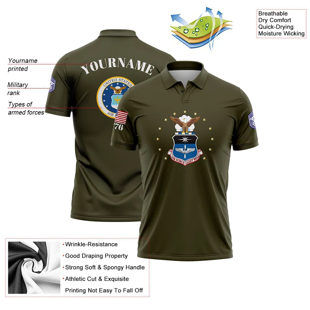 Custom Olive 1776 U.S Air Force Military Rank Name Golf Polo Shirt