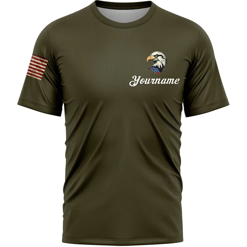 Custom Olive America Eagle Patriot Name T-Shirt