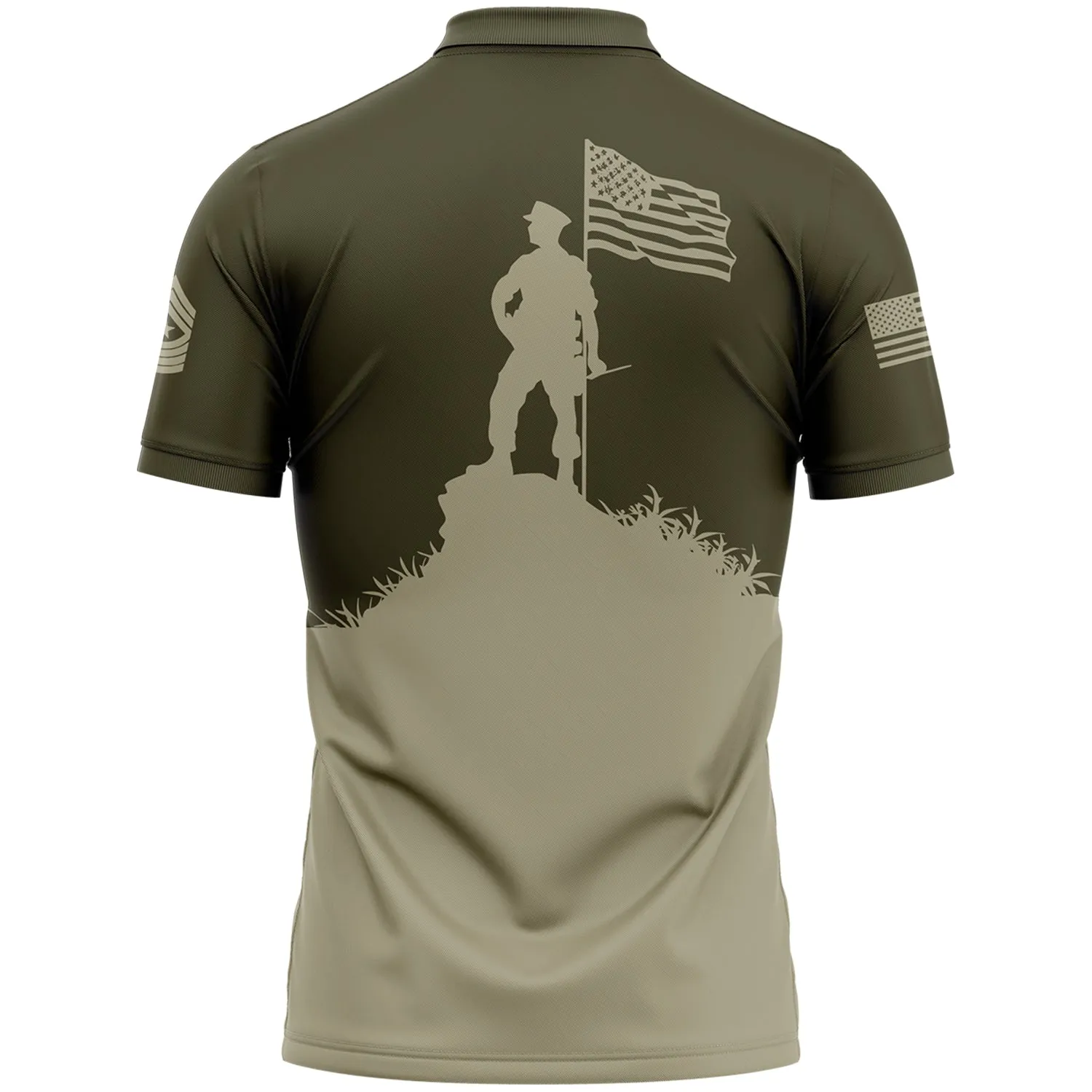 Custom Olive American Flag Military Rank Name Independence Day Golf Polo Shirt